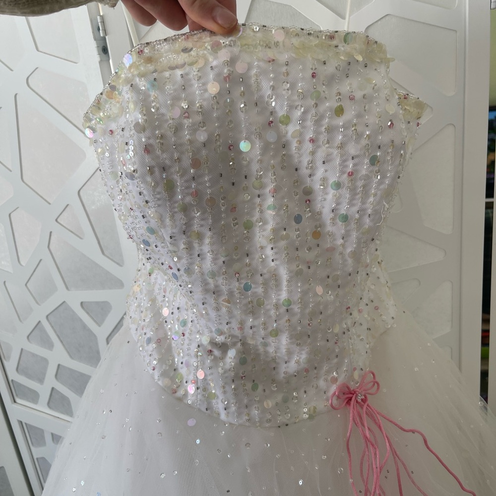 Beaded and Sequin White Ball Grown/ Spring Summer White Party Dress